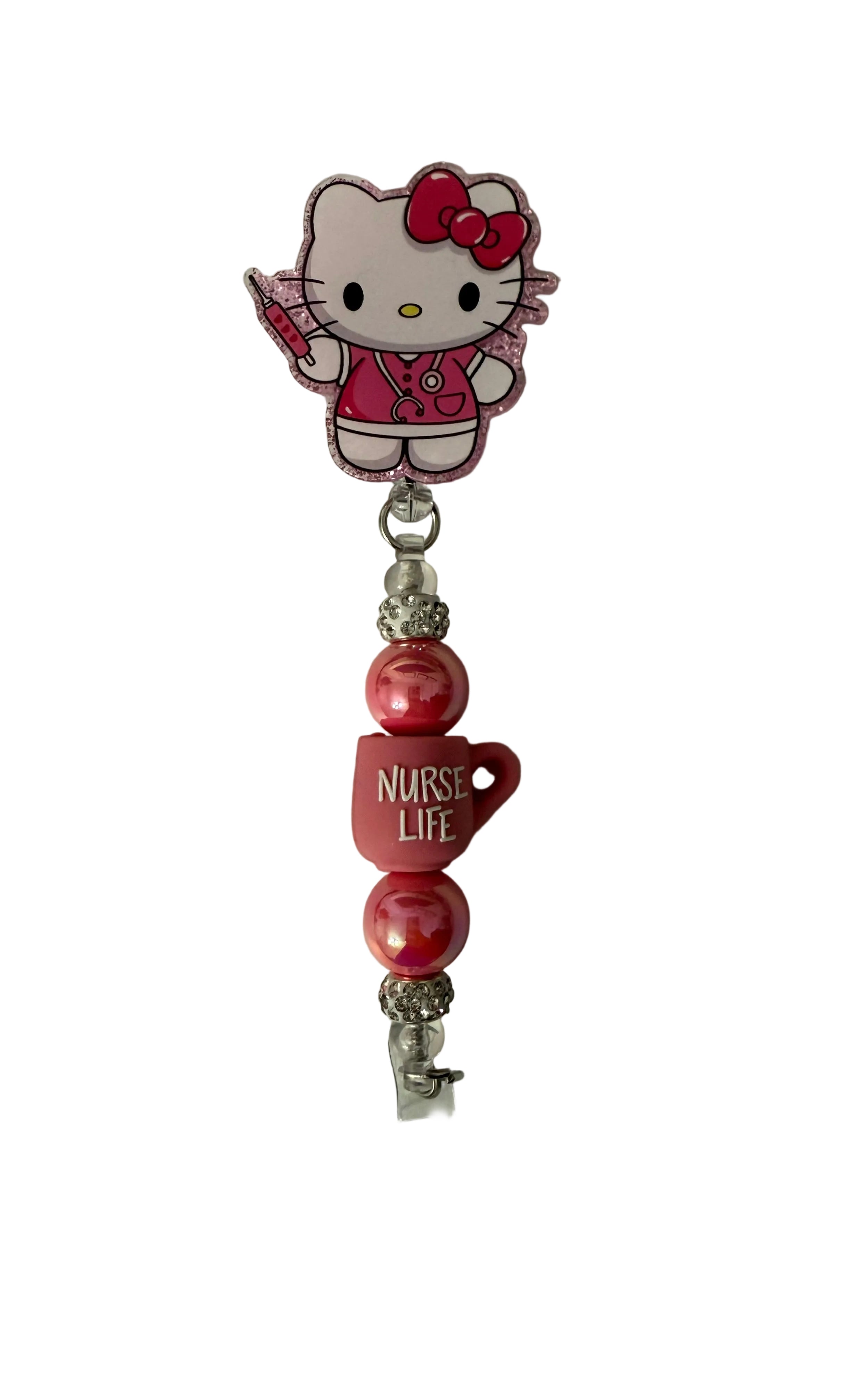Pink Acrylic Hello Kitty Badge Reel - Nurse Life