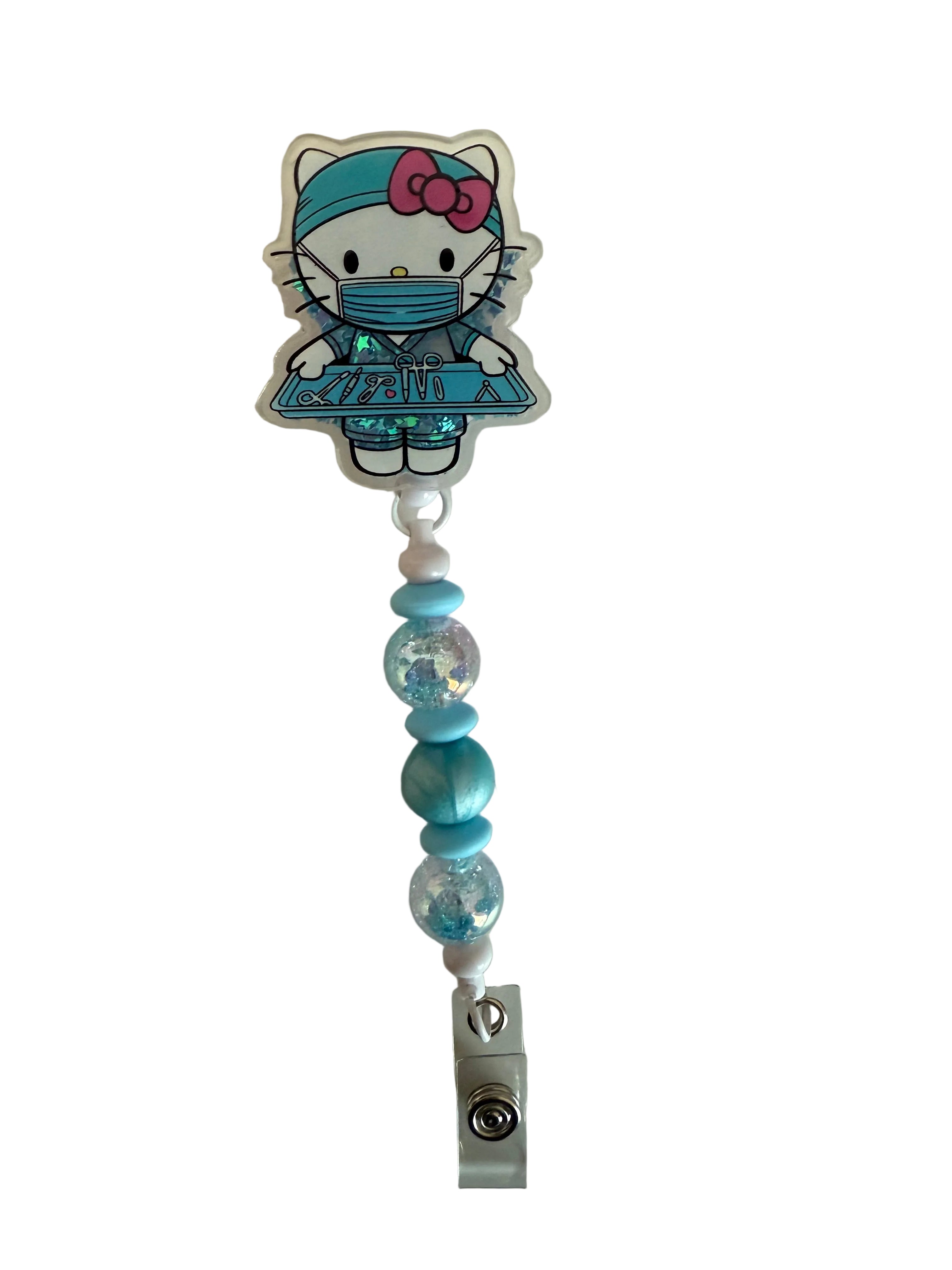 Hello Kitty Surgery Tech / OR Nurse Blue Acrylic Badge Reel
